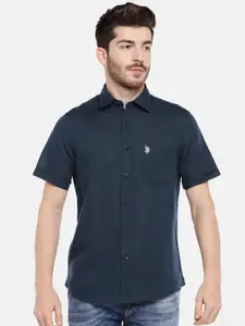 U.S. Polo Assn. Men Navy Blue Tailored Fit Solid Casual Shirt