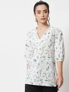 Orchid Hues White Floral Printed Cotton Top