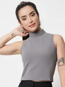 Orchid Hues Grey Solid Turtle Neck Crop Top