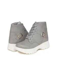 BOOTCO Women Grey Solid Casual Regular Boots