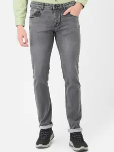 Turtle Men Grey Tapered Fit Low Distress Light Fade Stretchable Jeans