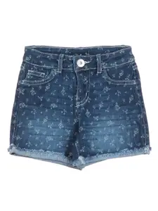 Lil Lollipop Girls Blue Printed Outdoor Denim Shorts