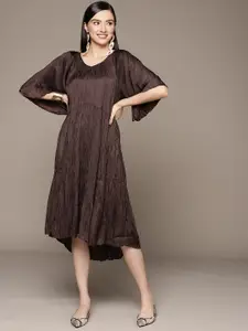 Ritu Kumar Brown Solid Crinkled A-Line Midi Dress
