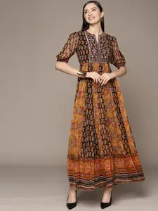 Ritu Kumar Black & Brown Paisley Print Maxi Dress