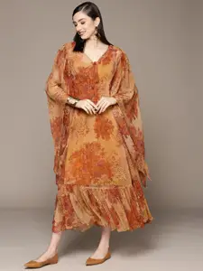 Ritu Kumar Beige Floral Printed Maxi Dress