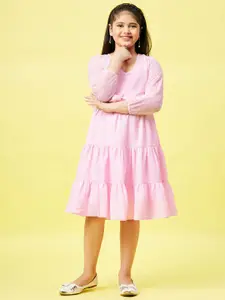 Stylo Bug Girls Pink Tiered Dress