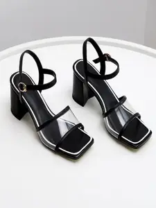 Shoetopia Black Block Sandals with Buckles