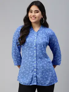 Ayaany Women Blue Floral Printed Casual Shirt