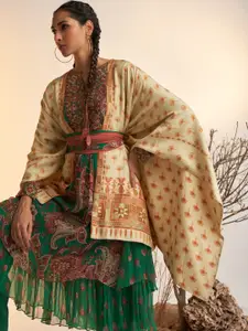 Ritu Kumar Women Beige & Orange Printed Longline Shrug