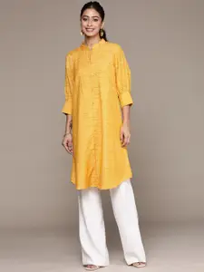 Ritu Kumar Women Mustard Yellow Striped Cotton Kurta