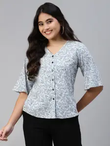 Ayaany Women Grey Floral Printed Top