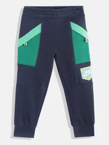 Nike Boys Navy Blue & Green Colourblocked Joggers