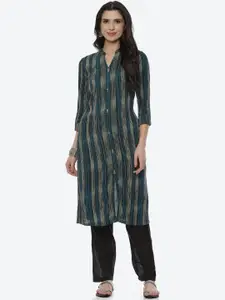 Rangriti Women Blue Striped Kurta
