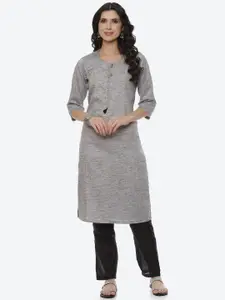 Rangriti Women Grey Woven Design Straight Kurta