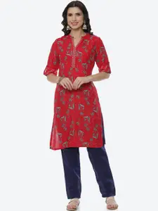 Rangriti Women Red Floral Printed Straight  Kurta