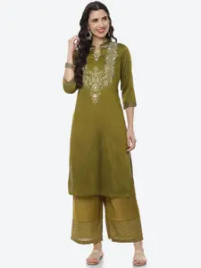 Rangriti Women Green Yoke Design Kurta