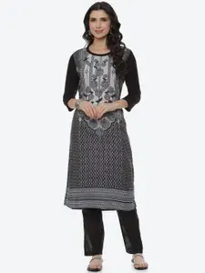 Rangriti Women Black & White Ethnic Motifs Printed Kurta
