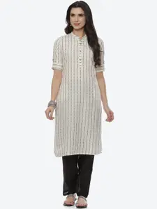 Rangriti Women Off White Striped Kurta