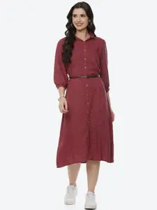 Rangriti Women Maroon Shirt Midi Dress