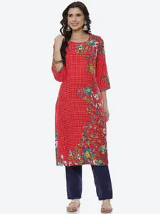 Rangriti Women Red Geometric Printed Thread Work Kurta
