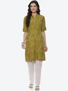 Rangriti Women Lime Green Floral Printed Thread Work Kurta