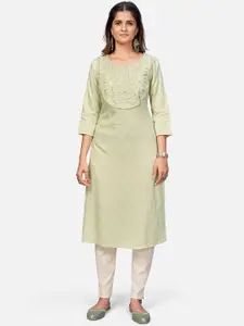 Vbuyz Women Green Yoke Design Mirror Work Kurta