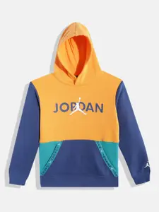 Jordan Boys Mustard Yellow & Navy Blue Colourblocked Hooded Sweatshirt
