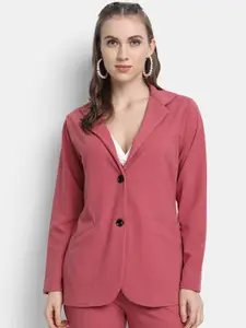 Golden Kite Women Pink Solid Single-Breasted Blazer
