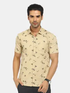 V-Mart Men Khaki Floral Printed Cotton Classic Slim Fit Casual Shirt