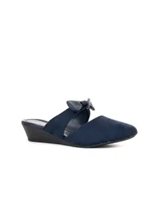 Khadims Navy Blue Colourblocked Flatform Sandals with Bows