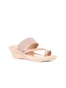Khadims Pink Wedge Sandals with Laser Cuts
