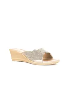 Khadims Silver-Toned Textured Wedge Sandals
