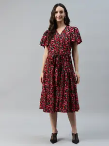 plusS Black & Red Floral Print Wrap Dress