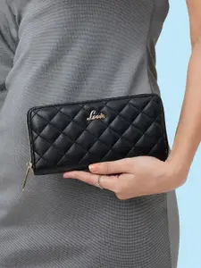 Lavie Quilt Eden Black & Gold-Toned Textured Zip Around Wallet