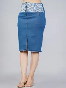 SUMAVI-FASHION SUMAVI-FASHION Women Blue Solid pencil Midi Denim Skirts