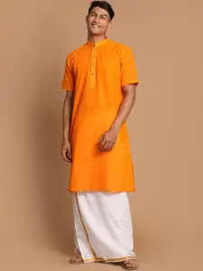 VASTRAMAY Men Orange Striped Pure Cotton Kurta