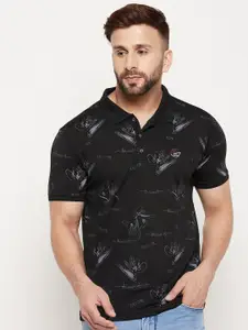 Duke Men Black Printed Cotton Polo Collar Slim Fit T-shirt