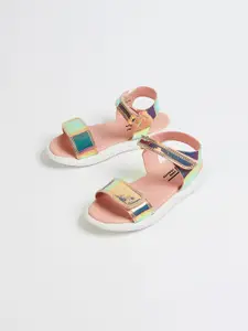 Fame Forever by Lifestyle Girls Pink & Blue PU Printed Open Toe Flats