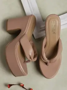 Truffle Collection Nude-Coloured PU Block Sandals