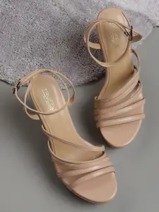 Truffle Collection Nude-Coloured PU Wedge Sandals