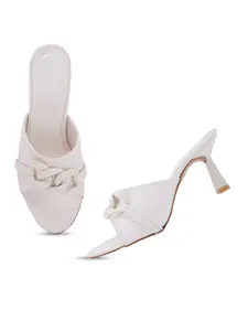 SCENTRA Women White Party Slim Sandals with Bows