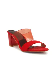 SCENTRA Women Red Solid Party Block Sandals with Bows