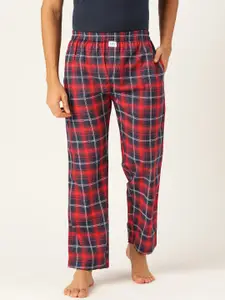 JAPS Men Red & Navy Blue Checked Cotton Lounge Pants