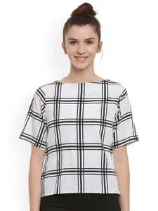 Miss Chase Women White & Black Checked Top