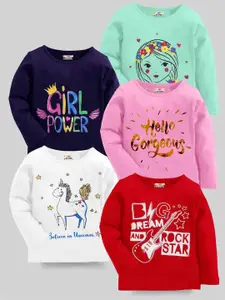 KUCHIPOO Girls Multicoloured Set of 5 Printed T-shirt