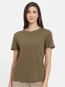 UNMADE Women Olive Green Organic Cotton T-shirt
