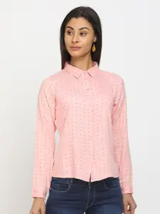 V-Mart Women Pink Classic Printed Casual Shirt