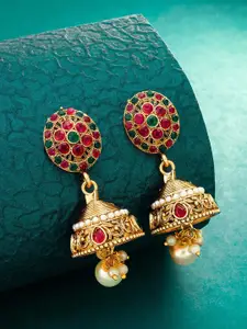 aadita Gold-Toned Contemporary Jhumkas Earrings