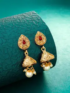 aadita Gold-Toned Contemporary Jhumkas Earrings