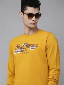Pepe Jeans Men Mustard Yellow Brand Logo Print Pure Cotton Sweatshirt